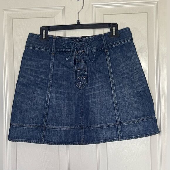 Abercrombie & Fitch A&F Lace Up Denim Mini Skirt size 10 - Picture 1 of 6